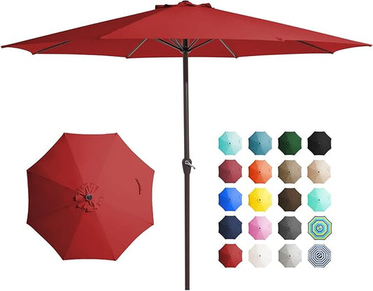 JEAREY 12' Patio Umbrellas Outdoor Table Market Umbrella w/Crank, 8 Sturdy Ribs, UV Protection Windproof for Garden, Deck, Backyard, Pool(Red)