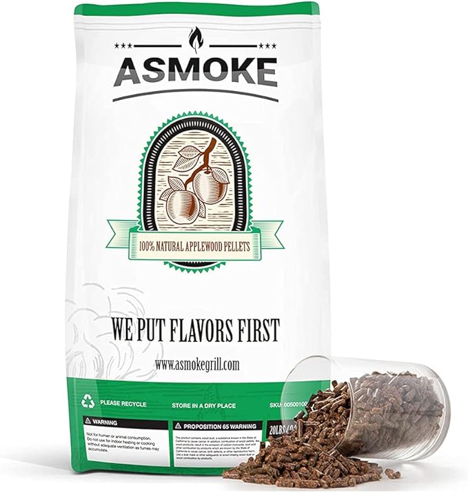 ASMOKE 100% Nature Apple Wood Pellets for Smoker Grill, 20lb Resealable Bag, Smoker Pellets for Juicy Meat, Low Moisture Grill Pellets for BBQ, Pizza