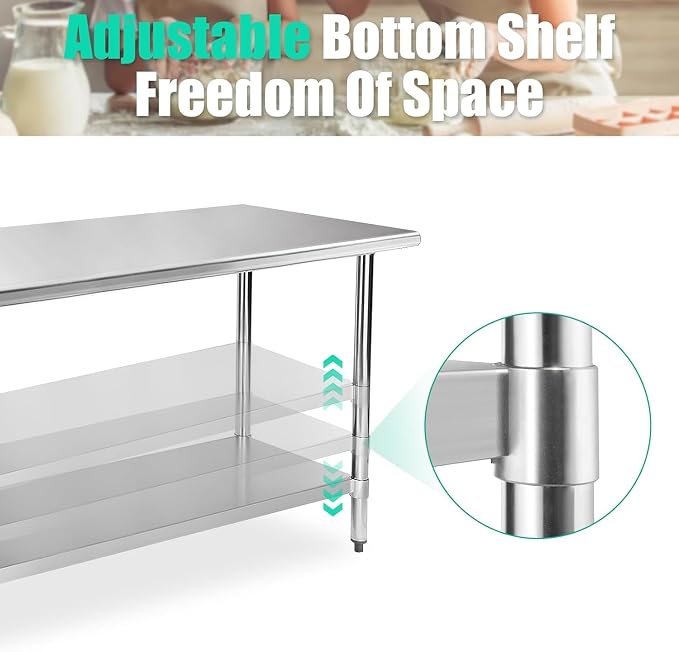 STABLEINK Stainless Steel Table with Backsplash 60x30 Inches 5ft for Prep | NSF Certified Metal Work Table Workbench with 1.5” Backsplash for Commercial Kitchen Restaurant Hotel Laundry Garage Chef