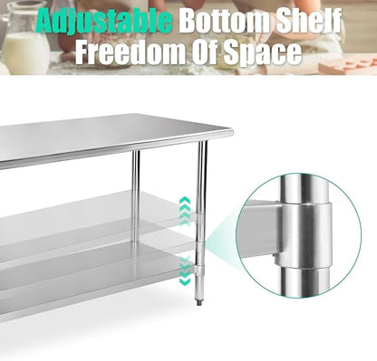 STABLEINK Stainless Steel Table with Backsplash 48x30 Inches 4ft for Prep | NSF Certified Metal Work Table Workbench with 1.5” Backsplash for Commercial Kitchen Restaurant Hotel Laundry Garage Chef