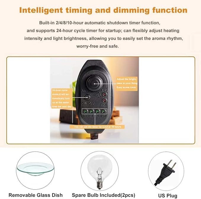 Dicimi Candle Warmer Lamp with Timer, Electric Wax Melt Warmer with Stepless Dimming & 2-10H Auto-Off, 2-in-1 Scented Wax Warmer & Night Light, Gradient Glass Home Decor for Bedroom Office