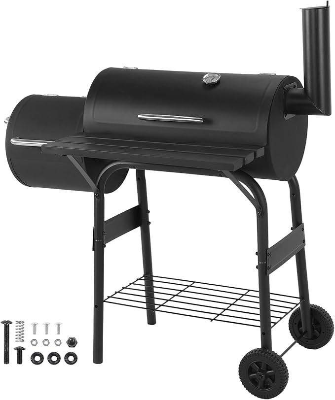 Generic Offset Smoker Charcoal Grill 192 Sq. In. Cooking Surface Wheels Barbecue Cooker Extra Large Smoker Grills All Metal Steel Warming Rack for Outdoor Garden Patio & Backyard Cooking