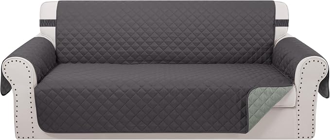 Reversible 4 Seater Sofa Cover 91" Large, Sofa, Dark Grey | Couch Cover Furniture Protector with Foam Sticks Elastic Straps Furniture Protector for Pets Children Dog Cat