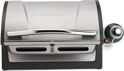 Cuisinart Grillster Portable Gas Grill, Stainless Steel Compact BBQ Grill with Locking Lid for Easy Transport, 8000 BTU Propane Grill with Dishwasher Safe Cooking Grate, Small Grill for Camping & BBQ