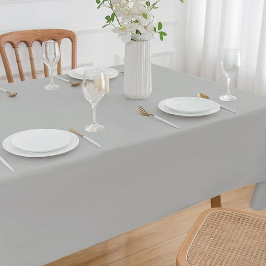 NLMUVW Vinyl Tablecloth with Flannel Backing 100% Waterproof Rectangle PVC Table Cloth Wipe Clean Table Cover for Dining Party Camping Outdoor, Light Grey, 60 X 96 Inch