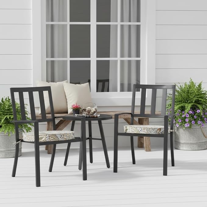 Set of 2 Outdoor 18 inch Round Patio Dining Chair Pads – Comfortable Fiber-Filled Seat Cushions with Ties, Reversible Polyester Fabric - Arctic Paisley