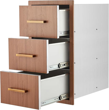 Garvee Outdoor Kitchen Drawers 16" W x 28.5" H x 20.5" D, Flush Mount Triple Access BBQ Drawers with Stainless Steel Handle for Outdoor Kitchens, BBQ Island, Patio Grill Station
