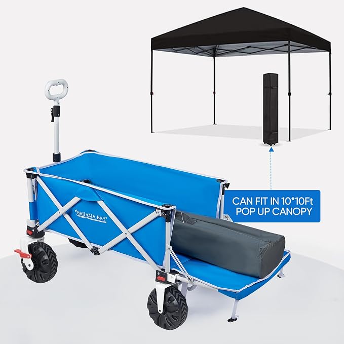 300lbs Extra Long 49" L Beach Wagon with Big Wheels with Brake for Sand, Collapsible Utility Beach Cart Heavy Duty Folding Wagon,Ideal for Outdoor Sand Camping Garden Pet