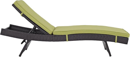 Modway Convene Wicker Rattan Outdoor Patio Chaise Lounge Chairs in Espresso Peridot - Set of 6