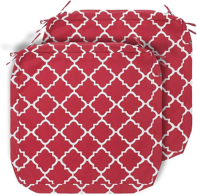 Magpie Fabrics Indoor Outdoor Cushion Cover Replacement 2 Pack, NO INSERT! Water Repellent Slipcover with Ties Christmas Decor for Patio Garden Chair Seat Sofa Bench Wicker(Geometry Red, 24x24x4 Inch)