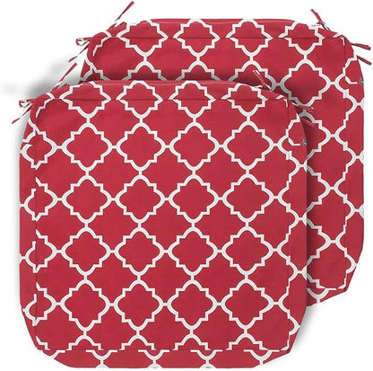 Magpie Fabrics Indoor Outdoor Cushion Cover Replacement 2 Pack, NO INSERT! Water Repellent Slipcover with Ties Christmas Decor for Patio Garden Chair Seat Sofa Bench Wicker(Geometry Red, 24x24x4 Inch)