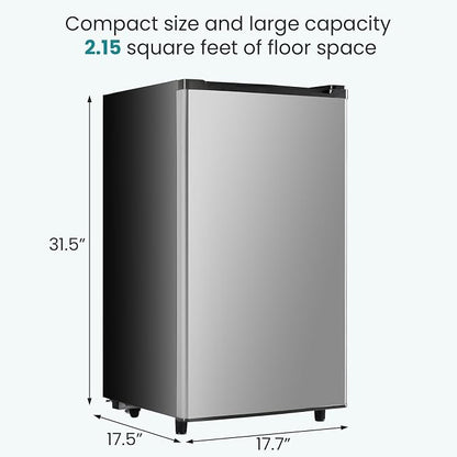 OLIXIS 3.2 Cu.Ft Mini Fridge with Freezer, Single Door Compact Refrigerator | Adjustable Thermostat, 5-Level Thermostat, for Bedroom Office Dorm, LED Interior Light, Sliver