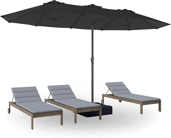 PatioKingdom 15FT Large Patio Umbrella with Base, Double Sided Rectangular Outdoor Umbrella with Sturdy Fiberglass Ribs, Market Umbrella for Pool,Garden,Backyard,Deck (Black, 15FT)