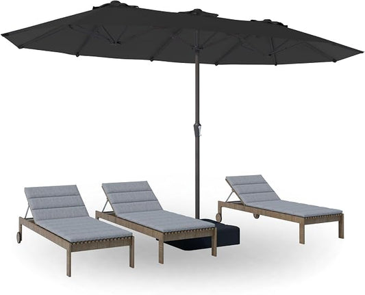 PatioKingdom 15FT Large Patio Umbrella with Base, Double Sided Rectangular Outdoor Umbrella with Sturdy Fiberglass Ribs, Market Umbrella for Pool,Garden,Backyard,Deck (Black, 15FT)