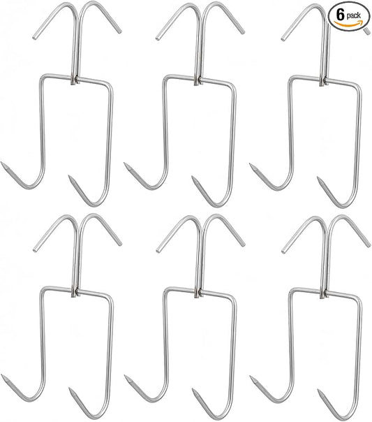 6 Pcs Stainless Steel Meat Hooks, Durable Smoker Grill Hangers for Hanging Duck, Chicken, Beef, Sausage, Outdoor BBQ and Drying (5.5 × 2.75 in)