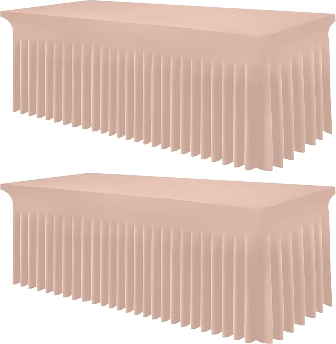 Smiry 2 Pack Spandex Elastic Fitted Table Cloth Skirt for 6FT Table | Stretch Washable Table Cloth, Banquet Table Cover for Wedding, Party, Indoor & Trade Shows, (Nude, 72Lx30Wx30H)