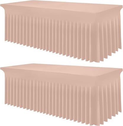 Smiry 2 Pack Spandex Elastic Fitted Table Cloth Skirt for 6FT Table | Stretch Washable Table Cloth, Banquet Table Cover for Wedding, Party, Indoor & Trade Shows, (Nude, 72Lx30Wx30H)