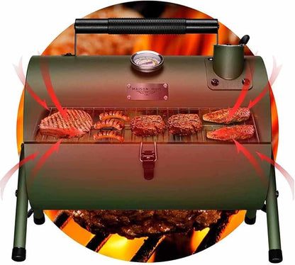 MAISON HUIS Small Charcoal Grill, Portable Tabletop BBQ Smoker for Outdoor Camping,Mini Grill with 9-Piece Stainless Steel Grill Tool Set for Tailgating Hiking Picnic (Green Kit)