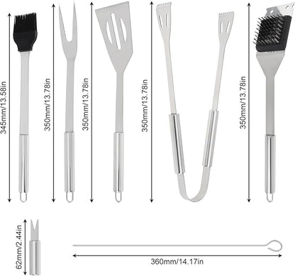 20 Pcs Stainless Steel BBQ Grill Tools Set, Heavy Duty Outdoor Barbecue Utensils Kit with Spatula, Tongs, Fork, Skewers, Meat Thermometer & Storage Bag for Camping, Backyard, Picnic
