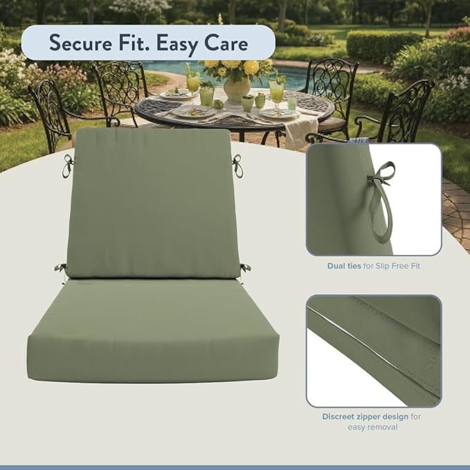 California Umbrella Outdoor Dining Chair, Set of 4 Patio Seat Cushions, 20 x 40 Inch, Premium Outdoor Memory Foam, Fade Resistant, Sunbrella Fabric, Fabric Ties, Spa