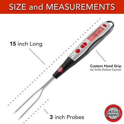 Digital Meat Thermometer Fork for Grilling and BBQ Fast Read Electronic Probes with Ready Alarm Quick Accurate Barbecue Temperature for Steak Chicken Hot Grilled Food