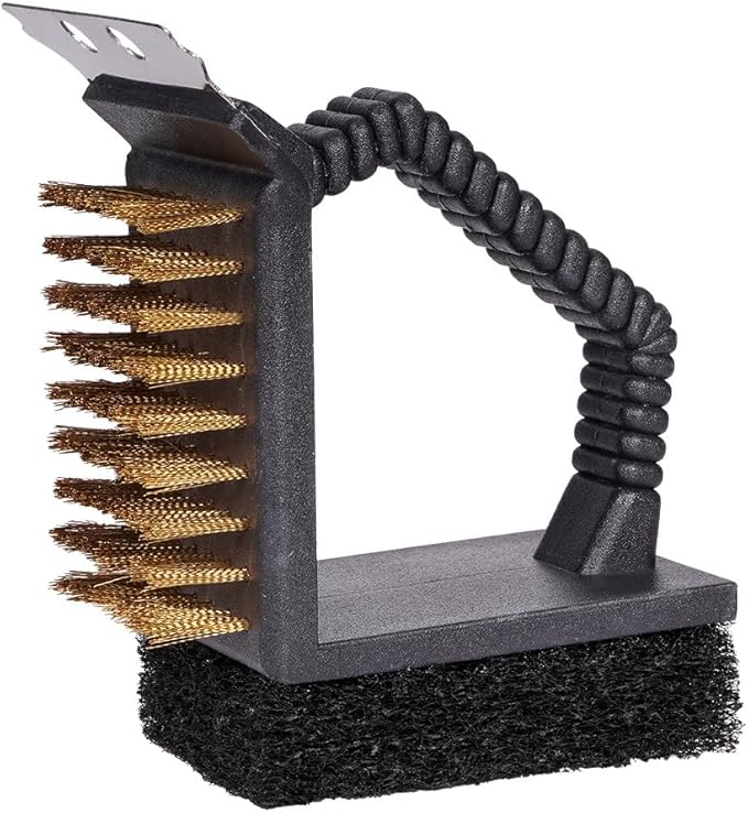 2 Pack Grill Brush and Scraper with Wire Bristles and Bristle-Free Scour 2 Side Brushes Handheld Short Handle Scrubber for Grill Grate Cleaner Cast Iron Charcoal Racks Grid BBQ Cooking Grates