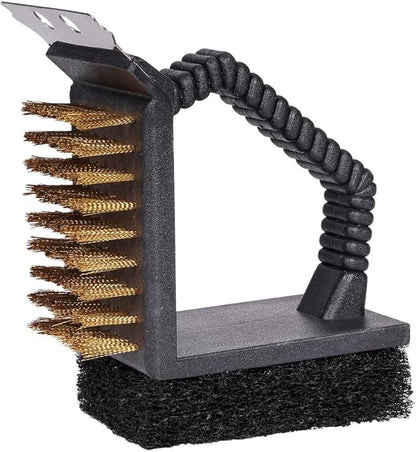 2 Pack Grill Brush and Scraper with Wire Bristles and Bristle-Free Scour 2 Side Brushes Handheld Short Handle Scrubber for Grill Grate Cleaner Cast Iron Charcoal Racks Grid BBQ Cooking Grates