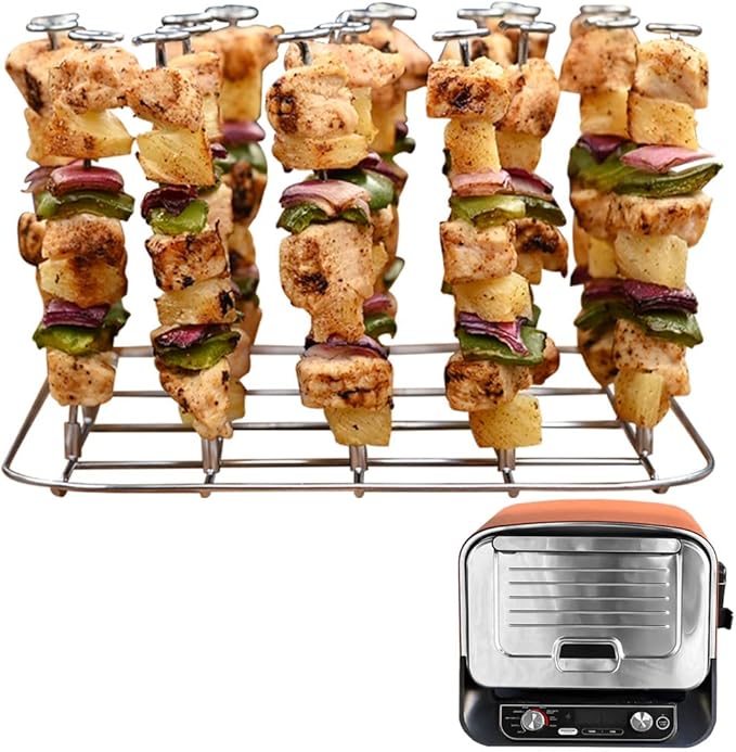 INFRAOVENS Air Fryer Rack for Ninja Woodfire Pizza Oven, 8-in-1 Outdoor Oven, Smoker, Stainless Steel Accessories for OO100 OO101 OO101B, Airfryer Skewer Stand, Kabobs and Rib Barbecue BBQ Rack