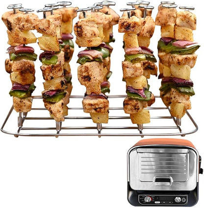 INFRAOVENS Air Fryer Rack for Ninja Woodfire Pizza Oven, 8-in-1 Outdoor Oven, Smoker, Stainless Steel Accessories for OO100 OO101 OO101B, Airfryer Skewer Stand, Kabobs and Rib Barbecue BBQ Rack