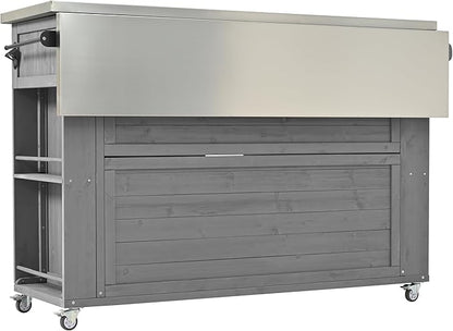 52.25" W Outdoor Grill Cart with Stainless Steel Tabletop, Patio Kitchen Island Storage Cabinet for BBQ, Bar