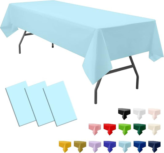 3-Pack Premium Plastic Light Sky Blue Tablecloth Disposable 54" x 108" Rectangle Table Cover Party Baby Pale Blue Table Cloths for Parties Birthdays Weddings Baby Shower Picnic Events