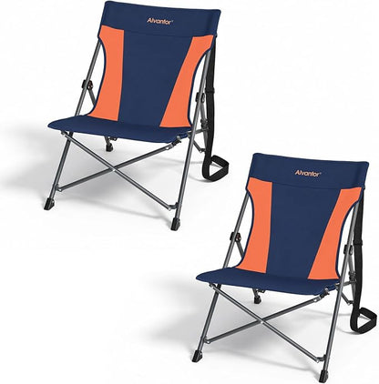 Alvantor® Camping Chair 2 Pack, High Back Folding Beach Chair Breathable for Outdoor, Ergonomic Backrest, Easy Use Portable Lawn Chair Seat for Travel, Sports Events, 20"x28"x28"