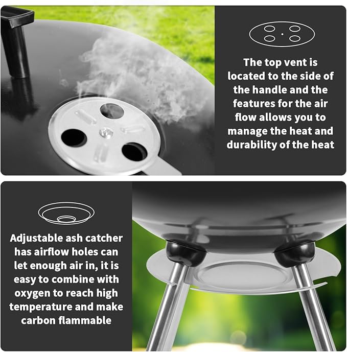 18 Inch Charcoal Grill, BBQ Kettle Grill with Enamel Lid & Ash Catcher, Portable Charcoal Grill for Outdoor Grill Camping and Small Patio Backyard, Includes Wheels for Easy Mobility