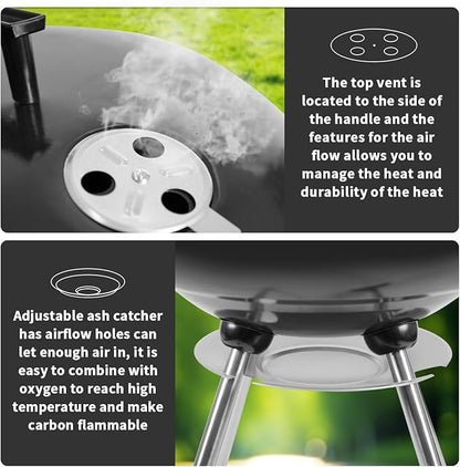18 Inch Charcoal Grill, BBQ Kettle Grill with Enamel Lid & Ash Catcher, Portable Charcoal Grill for Outdoor Grill Camping and Small Patio Backyard, Includes Wheels for Easy Mobility