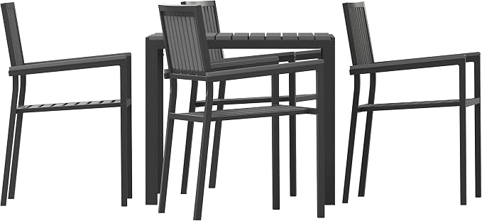 Flash Furniture Poly Resin Indoor/Outdoor Seating, Black, 5-Piece Set | Table and 4 Chairs, Commercial Grade, Indoor/Outdoor Use