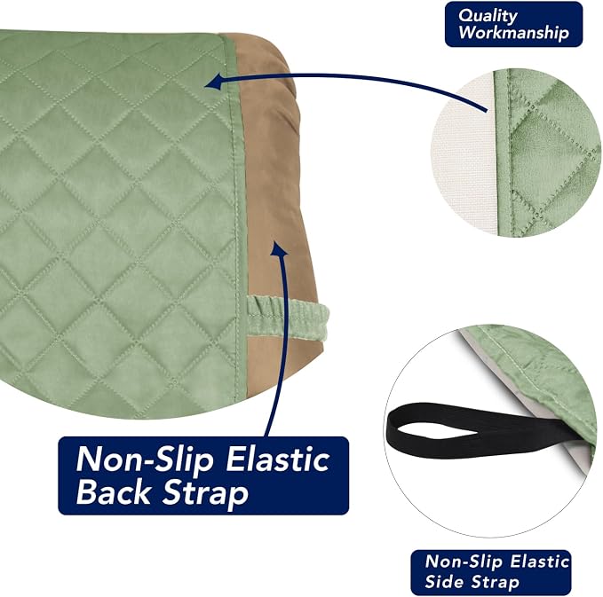 PureFit Reversible Recliner Chair Covers Couch Covers for Dogs, 19 in | Sage Green/Ivory, Water Resistant Couch Protector, Washable Pet Couch Cover with Non Slip and Elastic Straps For Kids