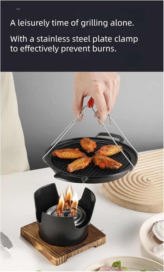 Mini charcoal Grill, 7.8in Portable Charcoal Grill with Wooden Base, Portable Grill Smokeless（Single Person）