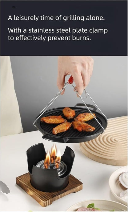 Mini charcoal Grill, 7.8in Portable Charcoal Grill with Wooden Base, Portable Grill Smokeless（Single Person）