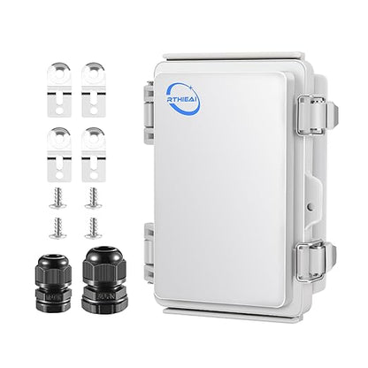 RTHIEAI Waterproof Outdoor IP67 Junction Box (5.9"x3.9"x2.8") with Mounting Plate, Hinged Grey Cover and Wall Brackets - Weatherproof ABS Plastic Electrical Enclosure for DIY Projects (150x100x70mm)