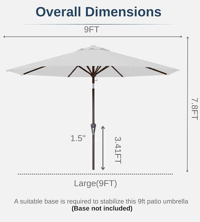 9FT Auto-Tilt Patio Umbrella|Outdoor Market Table Umbrella with 8 Fiberglass Ribs for Pool,Deck&Backyard