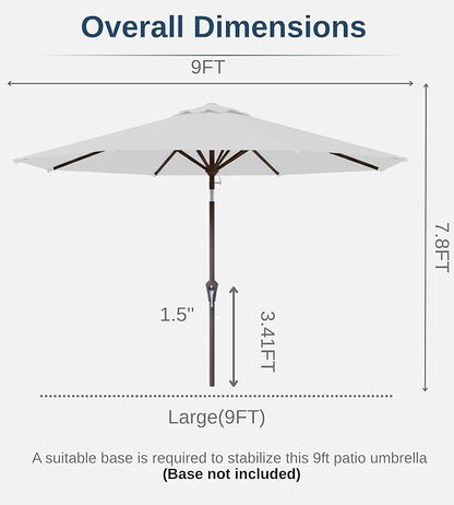 9FT Auto-Tilt Patio Umbrella|Outdoor Market Table Umbrella with 8 Fiberglass Ribs for Pool,Deck&Backyard