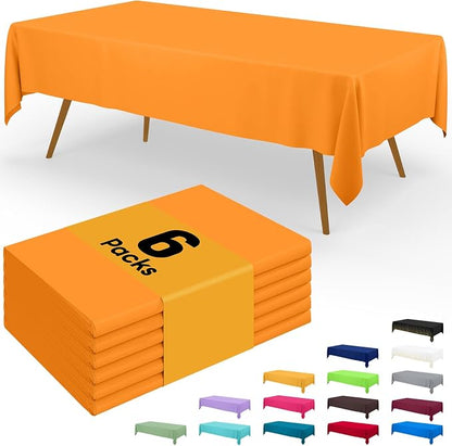 Smiry Disposable Table Cloth - 6 Pack, 54 x 72 Inch Waterproof Rectangle Tablecloths for Parties, Decorative Plastic Table Cover, Leakproof & Sturdy, Orange