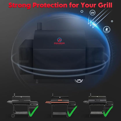 Comnova Grill Cover for Char Griller Smokin' Outlaw Grill - 600D Grill Cover for Outlaw Grill, Fits Models Smokin' Outlaw 3724, Outlaw E2137, Pro Deluxe XL 2735 with Side Fire Box - 72"L x 32"W x 48"H