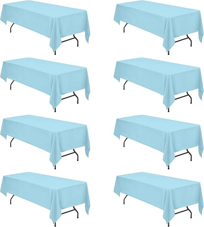 BRILLMAX 8 Pack Light Blue Tablecloths 60x126 Inch for 8ft Rectangle Tables | 150 GSM Polyester Fabric, 15" Standard Drop, Water, Stain & Wrinkle Resistant Cloth Cover for Wedding Reception Banquet Party
