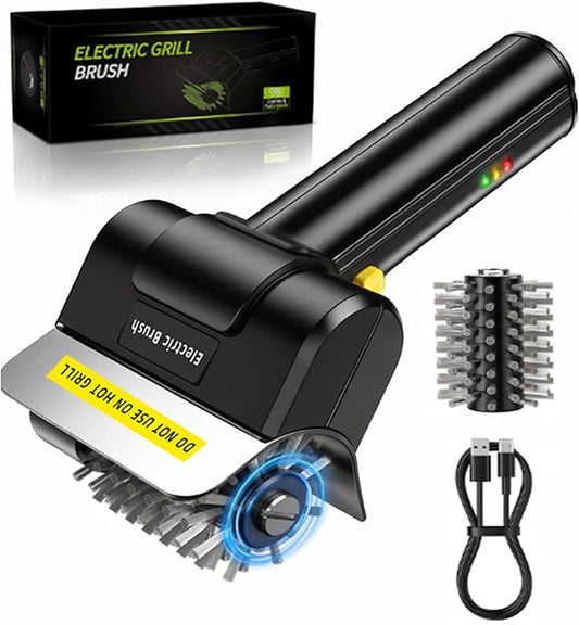 Electric Grill Brush,Cordless Rechargeable BBQ Cleaner with 20kg High Torque Motor–Type-C Fast Charging,Stainless Steel Brush Head–Safe for Porcelain,Cast Iron,Stainless Steel Grates