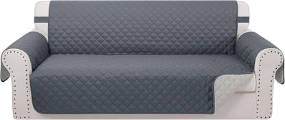 Reversible 4 Seater Sofa Cover 91" Large, Sofa, Dark Blue | Couch Cover Furniture Protector with Foam Sticks Elastic Straps Furniture Protector for Pets Children Dog Cat