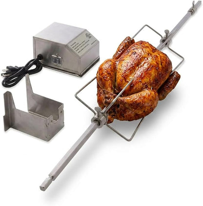 TYTUS Motorized Rotisserie Kit with Stainless Steel Rod for 4-Burner Gas Grills, 120V Electric Motor with Adjustable Forks