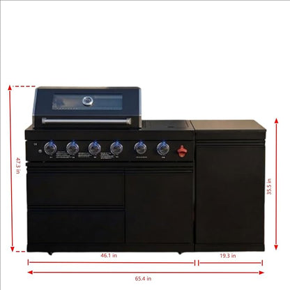 65 Inch Outdoor Kitchen Island, 4-Burner 72,000 BTU Propane Stainless Steel BBQ, Includes Round Side Burner,Marble Countertops, Ideal for Backyard BBQ