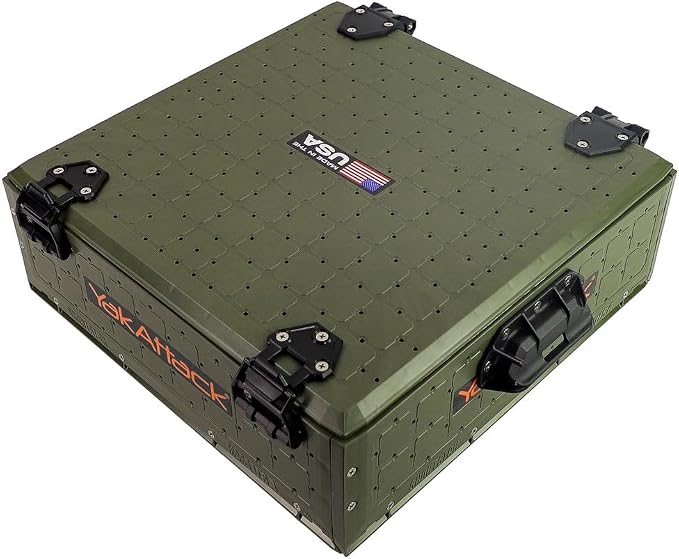 YakAttack ShortStak Solo Storage Box - Size & Color Options | Standalone Low-Profile Crate with Lid, Hinges & Latches | GridLoc Mounting Panels | Slider Feet for Under-Seat Use | Made in USA