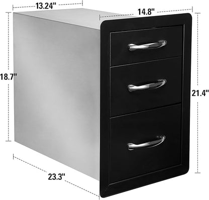 Stanbroil Outdoor Kitchen Drawers - 14.8" W x 21.4" H x 23.3" D, Triple Barbecue Storage Drawer Flush Mount for Outdoor Kitchen, BBQ Island, Outside Cabinet, Patio Grill Station - Black